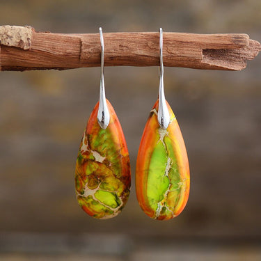 Autumnal Atmosphere Jasper Teardrop Earrings-Your Soul Place